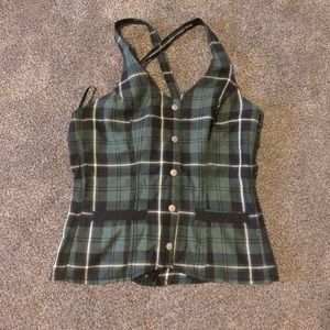 Green and black plaid tank top